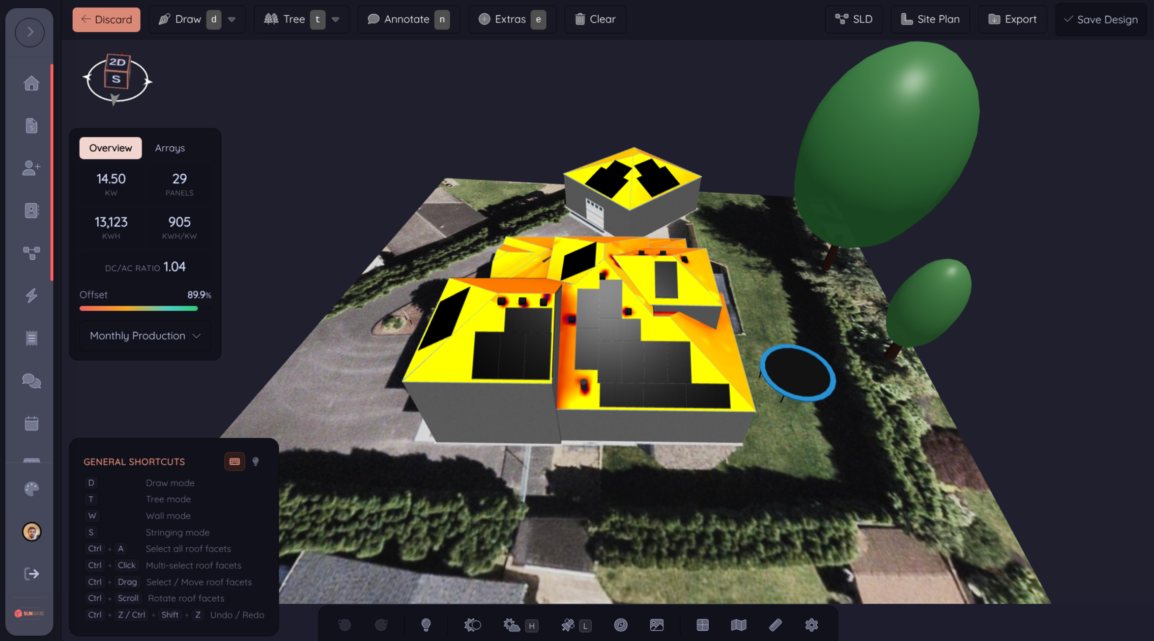 Powerlily 3D design tool with per-panel heatmap